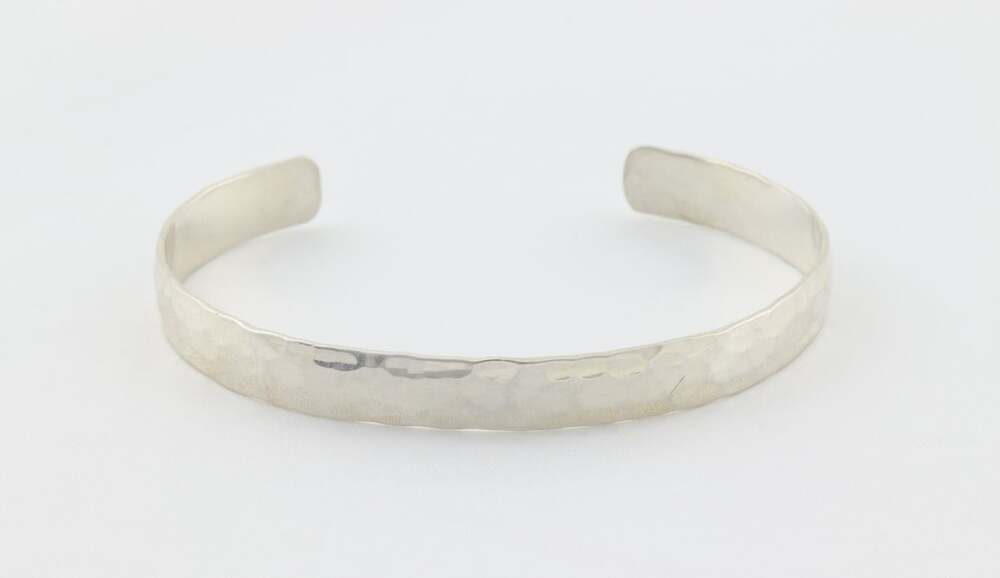 Sterling Silver Hammered Cuff Bangle Bracelet 7" inch Adjustable